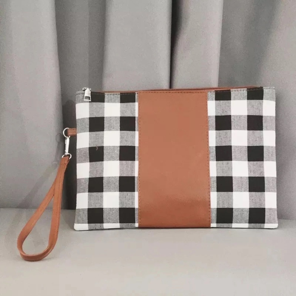 Tartan Plaid Clutch- Black and White